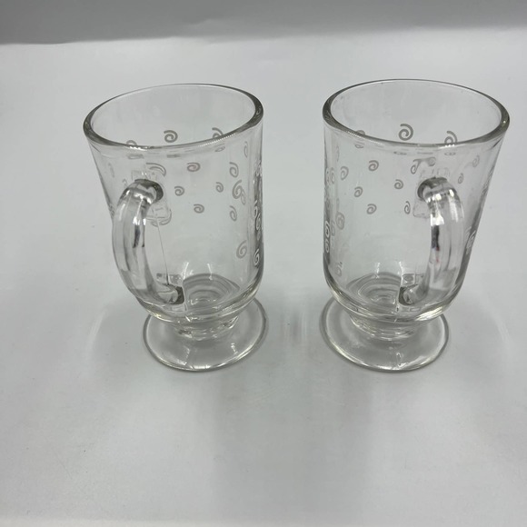 Vintage Set Clear Glass Mugs White Swirl Pattern Heavy Set Of Two Art Deco - Picture 8 of 8